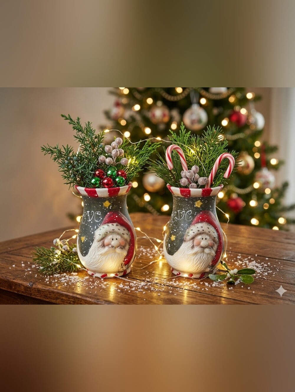 Set Of 2 Vintage "Believe" Santa Christmas Vases - Old Country Gift Collection
